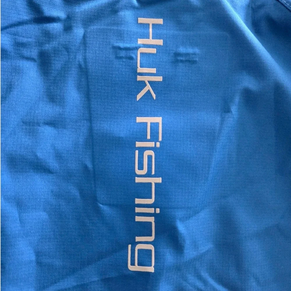 Huk Mens Gunwale Rain Jacket Blue Water Wind Proof Fishing Hooded Coat 2XL
